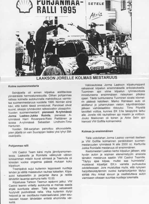  Jorma Laakso(oik) - Jukka Roinila Vuoden 1995 suomenmestarit pieni N-ryhmä